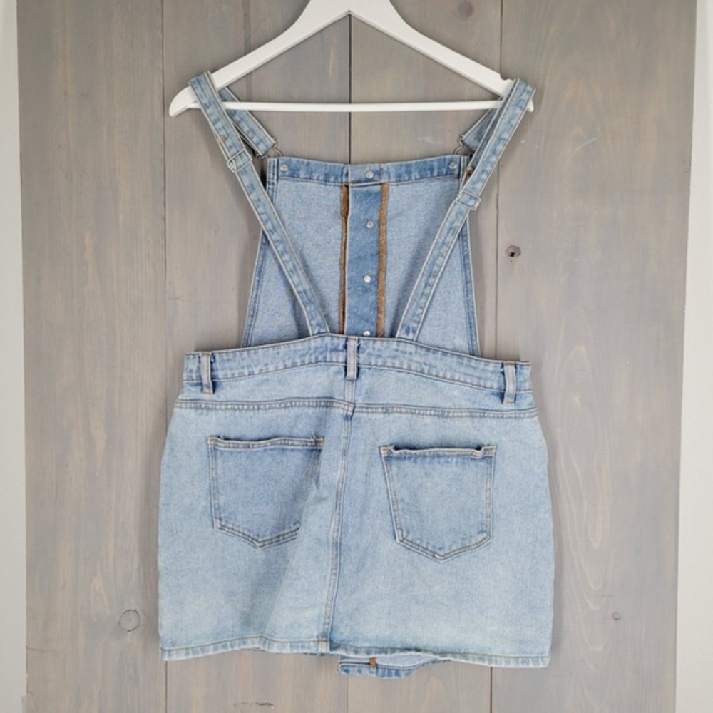 PacSun Denim Overall Dress Women L Light Wash Blue Button Front Pinafore Mini - Picture 2 of 10